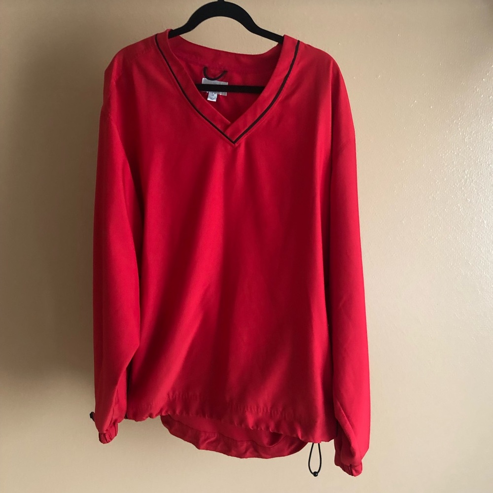 RED AND BLACK CUTTER & BUCK WINDTEC ACTIVE V-NECK WINDSHIRT
